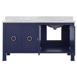 Worlds Away Blanche Regency White Marble Navy Linen Double Vanity Sink - 60"|
