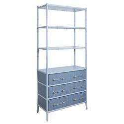Worlds Away Flynn Modern Classic Light Blue Bamboo Grasscloth Etagere|