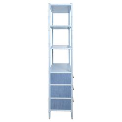 Worlds Away Flynn Modern Classic Light Blue Bamboo Grasscloth Etagere|