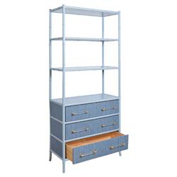 Worlds Away Flynn Modern Classic Light Blue Bamboo Grasscloth Etagere|