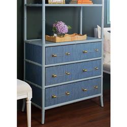 Worlds Away Flynn Modern Classic Light Blue Bamboo Grasscloth Etagere|