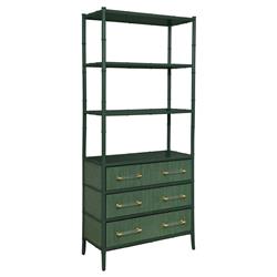 Worlds Away Flynn Modern Classic Green Bamboo Grasscloth Etagere|
