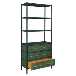 Worlds Away Flynn Modern Classic Green Bamboo Grasscloth Etagere|