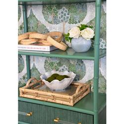 Worlds Away Flynn Modern Classic Green Bamboo Grasscloth Etagere|