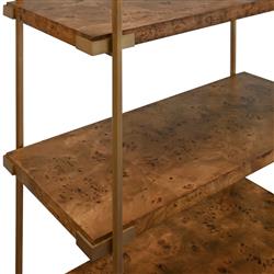 Worlds Away Harris Modern Classic Dark Burl Wood Antique Brass Etagere|