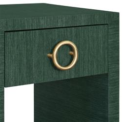 Worlds Away Malcolm Modern Classic Green Grasscloth Side Table|