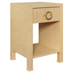 Worlds Away Malcolm Modern Classic Natural Grasscloth Side Table|