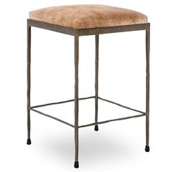 Geraldine Industrial Loft Brown Hair On Hide Iron Spindle Backless Counter Stool|