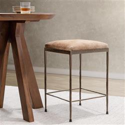 Geraldine Industrial Loft Brown Hair On Hide Iron Spindle Backless Counter Stool|