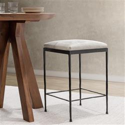 Geraldine Industrial Loft Off White Hair On Hide Iron Spindle Backless Counter Stool|