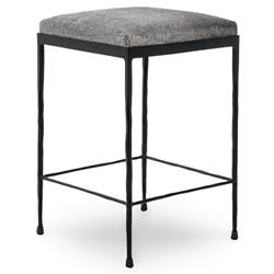 Geraldine Industrial Loft Grey Hair On Hide Iron Spindle Backless Counter Stool|