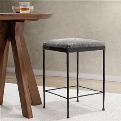 Geraldine Industrial Loft Grey Hair On Hide Iron Spindle Backless Counter Stool|
