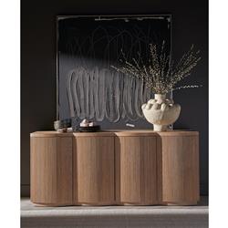 Mila Modern Classic Brown Tambour Oak Wood Media Cabinet - 74"|