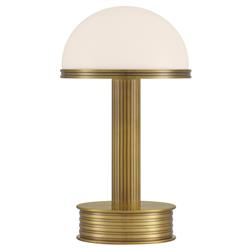 Winslow Mid Century White Glass Shade Antique Brass Cordless Table Lamp|