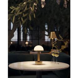 Winslow Mid Century White Glass Shade Antique Brass Cordless Table Lamp|