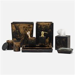 Pigeon and Poodle Duluth Global Swirled Black Resin Tapered Tray - Set of 2|