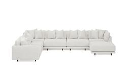 Toulouse Heathered Ivory Performance Modular 7-Piece Corner Sectional With Ottoman - Right End - 166&quot;|
