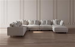 Toulouse Heathered Ivory Performance Modular 7-Piece Corner Sectional With Ottoman - Right End - 166&quot;|