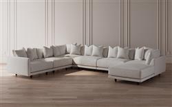 Toulouse Heathered Ivory Performance Modular 7-Piece Corner Sectional With Ottoman - Right End - 166&quot;|