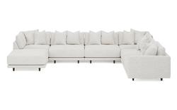 Toulouse Heathered Ivory Performance Modular 7-Piece Corner Sectional With Ottoman - Left End - 166&quot;|
