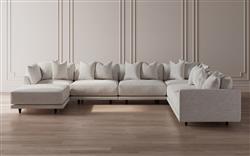 Toulouse Heathered Ivory Performance Modular 7-Piece Corner Sectional With Ottoman - Left End - 166&quot;|