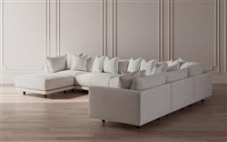 Toulouse Heathered Ivory Performance Modular 7-Piece Corner Sectional With Ottoman - Left End - 166&quot;|