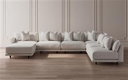 Toulouse Heathered Ivory Performance Modular 7-Piece Corner Sectional With Ottoman - Left End - 171&quot;|