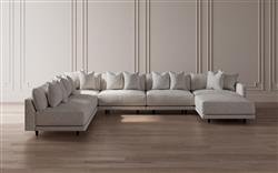 Toulouse Heathered Ivory Performance Modular 7-Piece Corner Sectional With Ottoman - Right End - 171"|