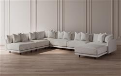 Toulouse Heathered Ivory Performance Modular 7-Piece Corner Sectional With Ottoman - Right End - 171"|