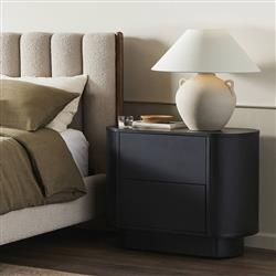 Paris Rustic Lodge Black Acacia Wood Oval Nightstand|