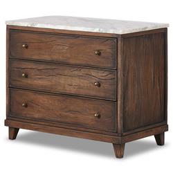 Marion Updated Traditional White Marble Brown Reclaimed Wood Wide Nightstand|