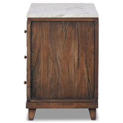 Marion Updated Traditional White Marble Brown Reclaimed Wood Wide Nightstand|