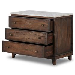 Marion Updated Traditional White Marble Brown Reclaimed Wood Wide Nightstand|