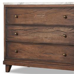 Marion Updated Traditional White Marble Brown Reclaimed Wood Wide Nightstand|