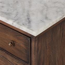 Marion Updated Traditional White Marble Brown Reclaimed Wood Wide Nightstand|