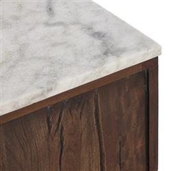 Marion Updated Traditional White Marble Brown Reclaimed Wood Wide Nightstand|