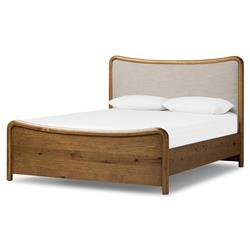 Holmes Rustic Lodge Beige Performance Brown Oak Curved Bed - Queen|