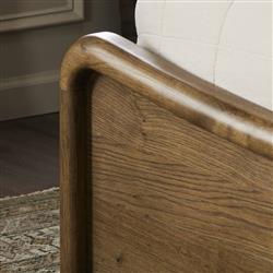 Holmes Rustic Lodge Beige Performance Brown Oak Curved Bed - Queen|