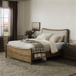 Holmes Rustic Lodge Beige Performance Brown Oak Curved Bed - Queen|