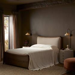 Holmes Rustic Lodge Beige Performance Brown Oak Curved Bed - Queen|