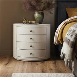 Beatrice Modern Classic Cream Painted Linen Oval Nightstand|