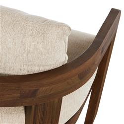 Aviel Rustic Lodge Beige Upholstered Teak Outdoor Barrel Arm Chair|