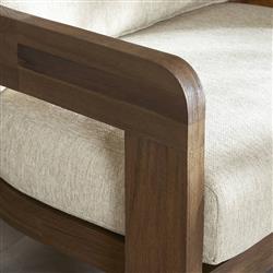 Aviel Rustic Lodge Beige Upholstered Teak Outdoor Barrel Arm Chair|