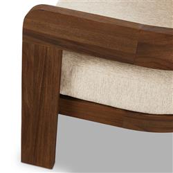 Aviel Rustic Lodge Beige Upholstered Teak Outdoor Barrel Arm Chair|