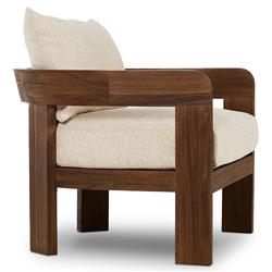 Aviel Rustic Lodge Beige Upholstered Teak Outdoor Barrel Arm Chair|