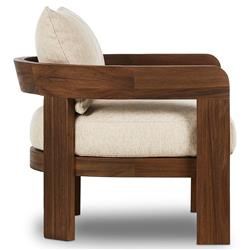 Aviel Rustic Lodge Beige Upholstered Teak Outdoor Barrel Arm Chair|