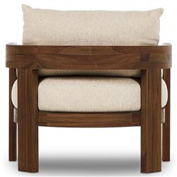 Aviel Rustic Lodge Beige Upholstered Teak Outdoor Barrel Arm Chair|