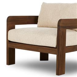 Aviel Rustic Lodge Beige Upholstered Teak Outdoor Barrel Arm Chair|