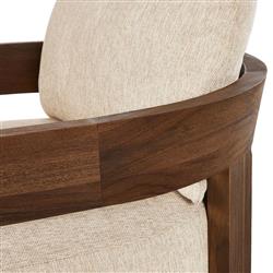 Aviel Rustic Lodge Beige Upholstered Teak Outdoor Barrel Arm Chair|