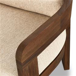 Aviel Rustic Lodge Beige Upholstered Teak Outdoor Barrel Arm Chair|